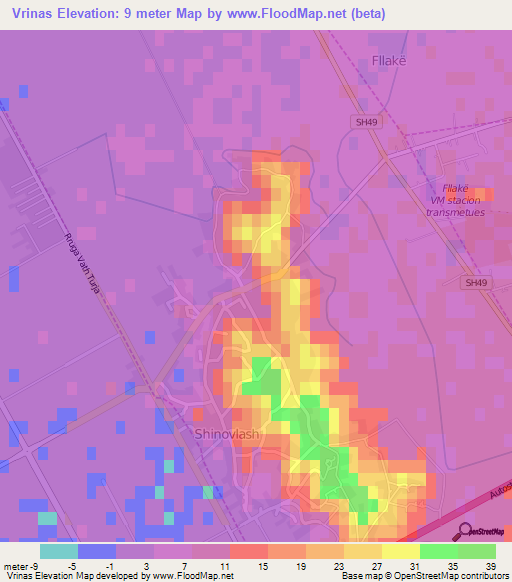 Vrinas,Albania Elevation Map