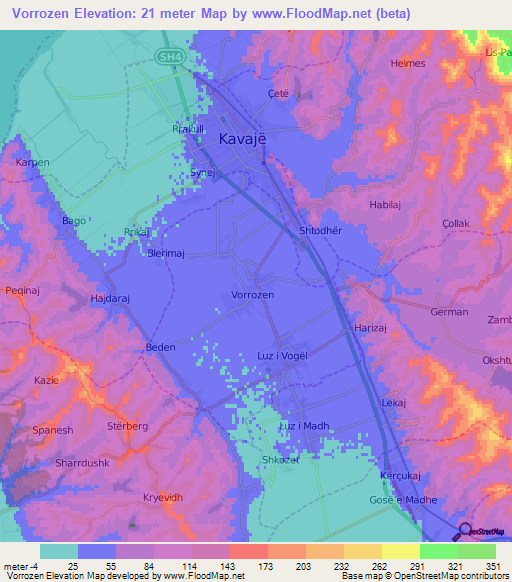 Vorrozen,Albania Elevation Map