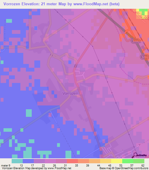 Vorrozen,Albania Elevation Map