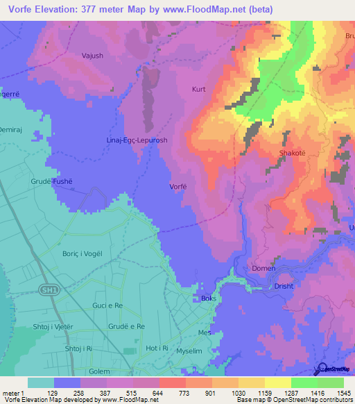 Vorfe,Albania Elevation Map