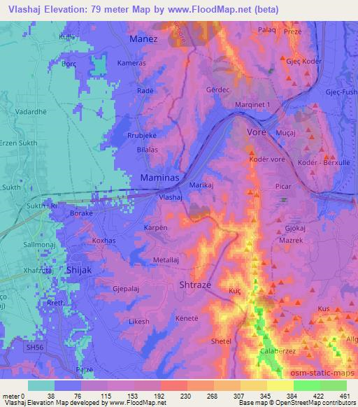 Vlashaj,Albania Elevation Map