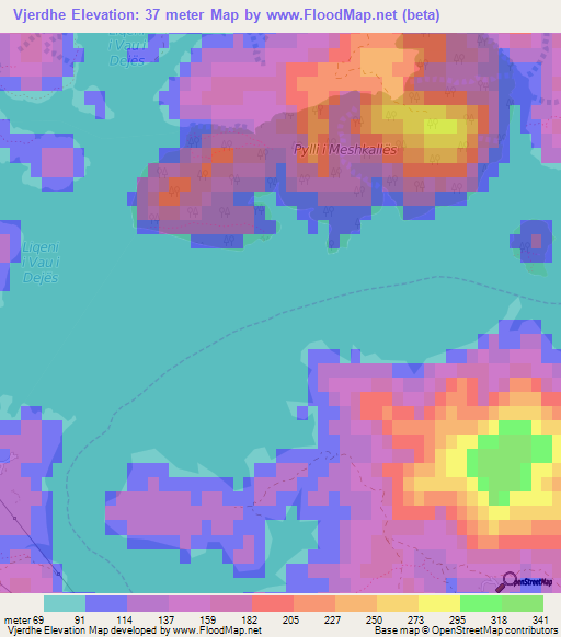 Vjerdhe,Albania Elevation Map