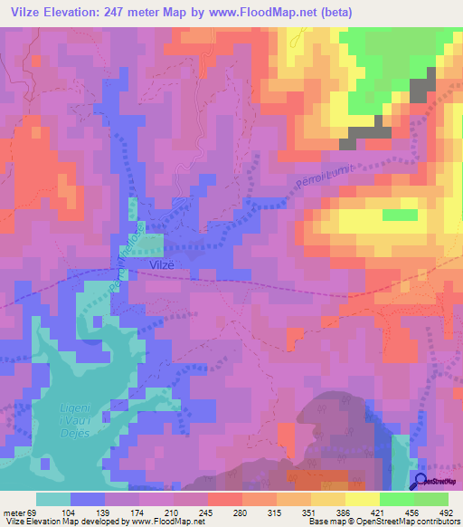 Vilze,Albania Elevation Map