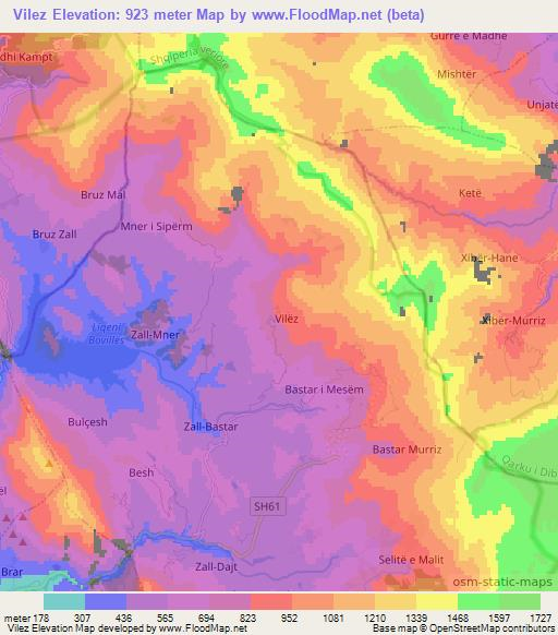 Vilez,Albania Elevation Map