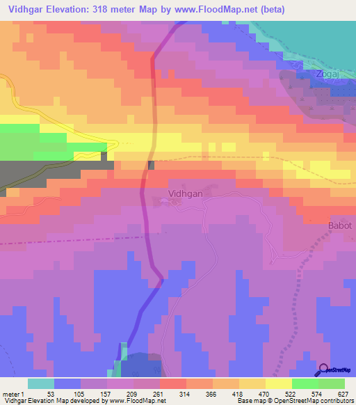 Vidhgar,Albania Elevation Map