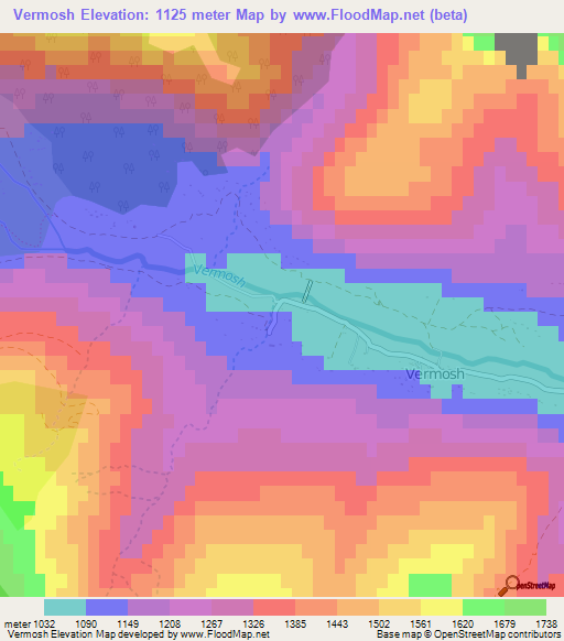 Vermosh,Albania Elevation Map