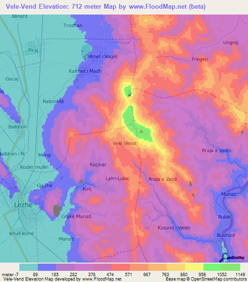 Vele-Vend,Albania Elevation Map