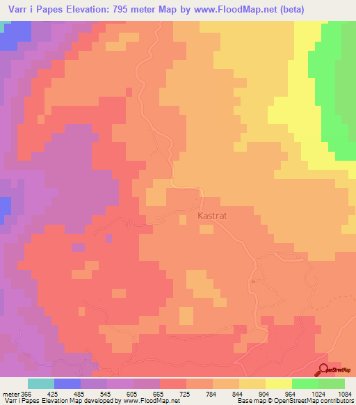 Varr i Papes,Albania Elevation Map