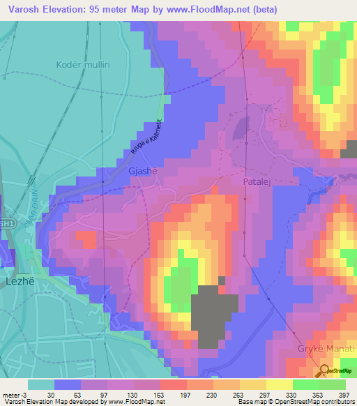 Varosh,Albania Elevation Map