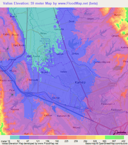 Valias,Albania Elevation Map