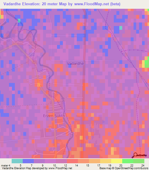 Vadardhe,Albania Elevation Map