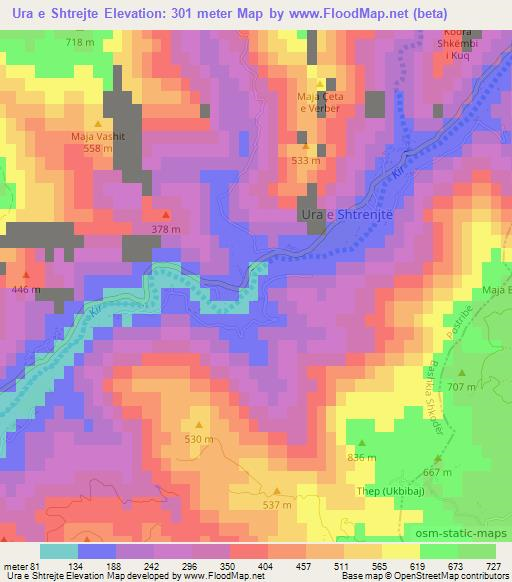 Ura e Shtrejte,Albania Elevation Map