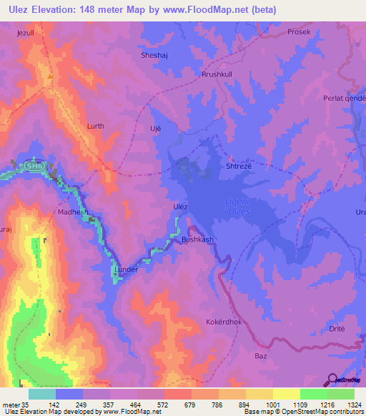 Ulez,Albania Elevation Map