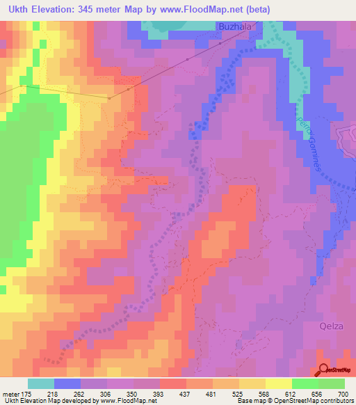 Ukth,Albania Elevation Map