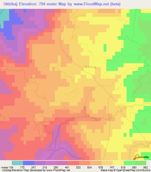 Ukbibaj,Albania Elevation Map