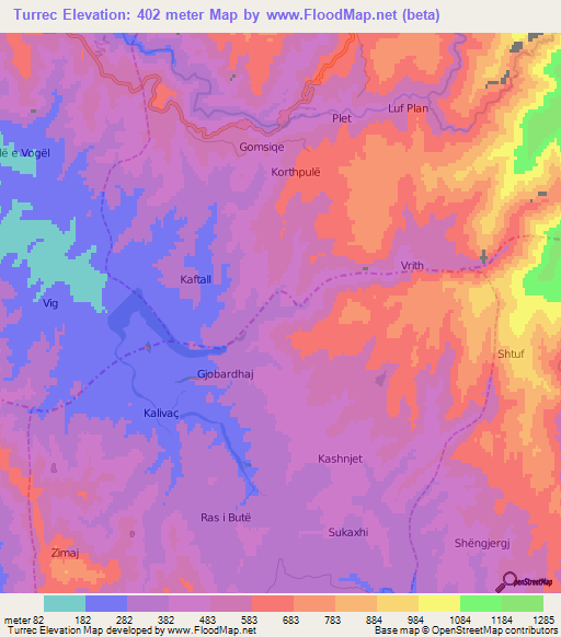 Turrec,Albania Elevation Map