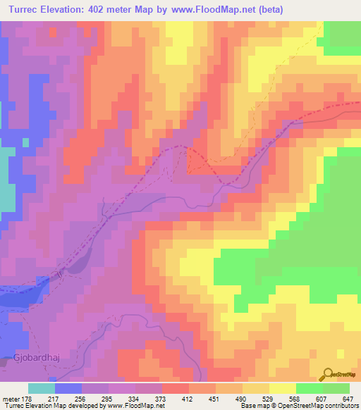 Turrec,Albania Elevation Map