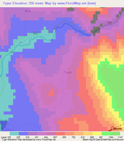 Tujan,Albania Elevation Map