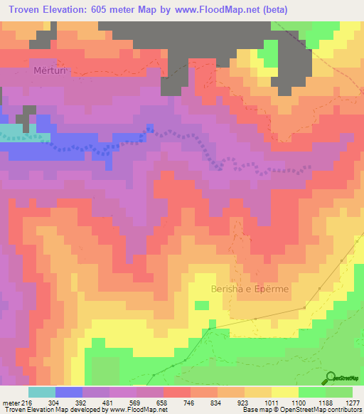 Troven,Albania Elevation Map