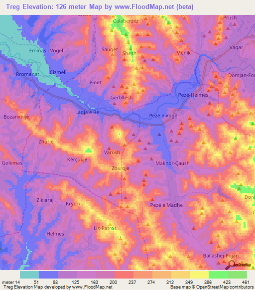 Treg,Albania Elevation Map