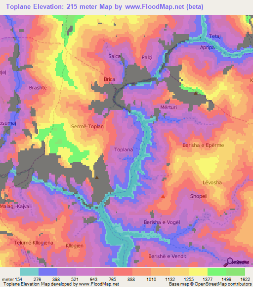 Toplane,Albania Elevation Map