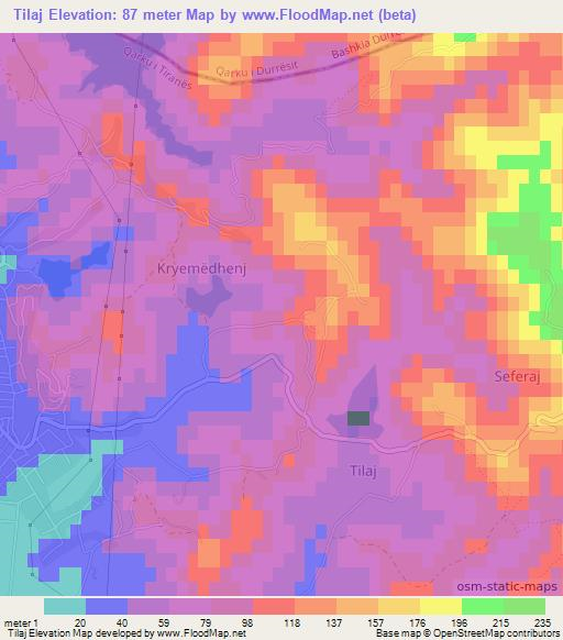 Tilaj,Albania Elevation Map