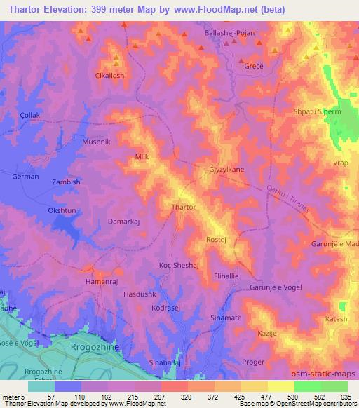 Thartor,Albania Elevation Map