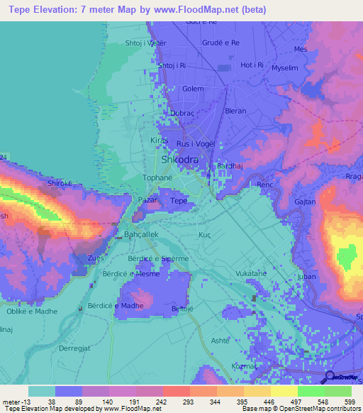 Tepe,Albania Elevation Map