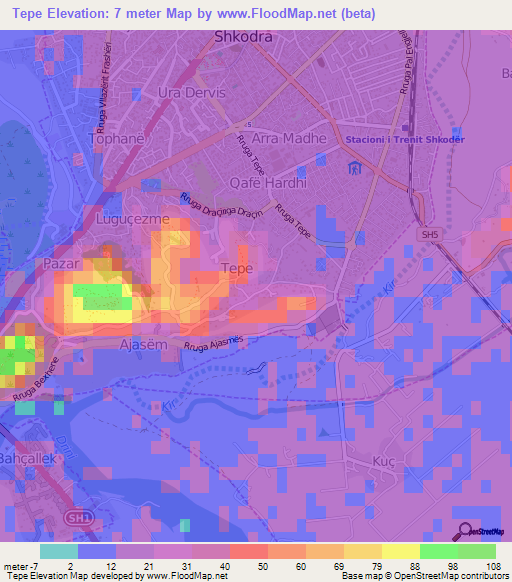 Tepe,Albania Elevation Map
