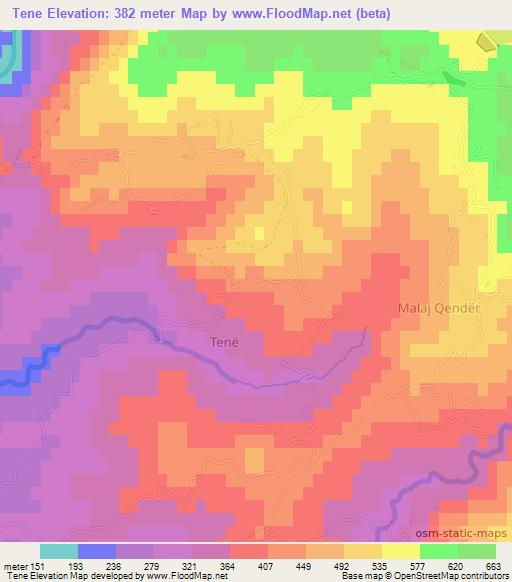 Tene,Albania Elevation Map