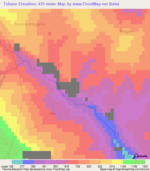 Telume,Albania Elevation Map