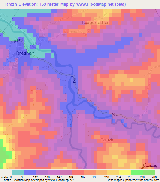 Tarazh,Albania Elevation Map