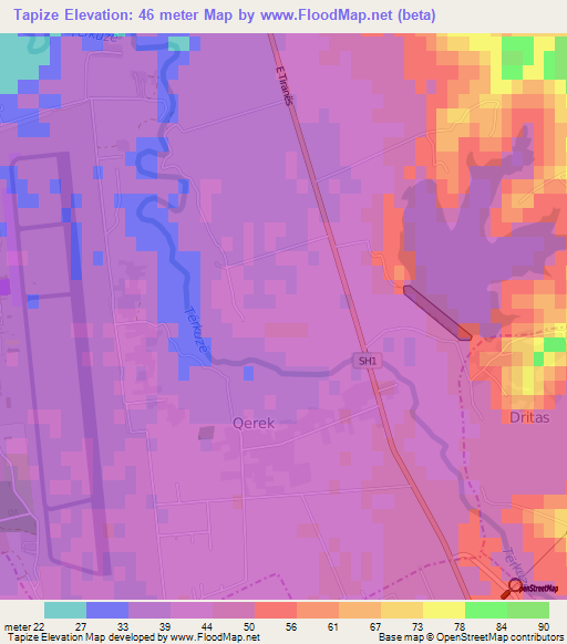 Tapize,Albania Elevation Map