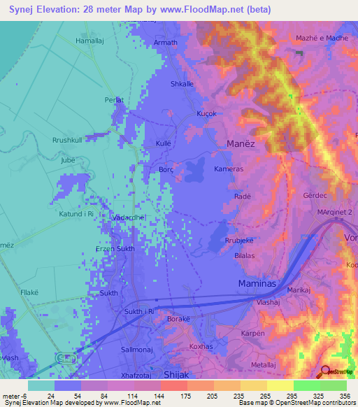 Synej,Albania Elevation Map