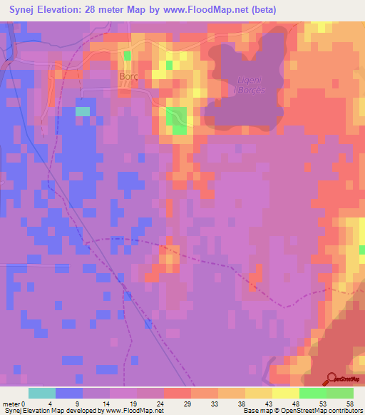 Synej,Albania Elevation Map