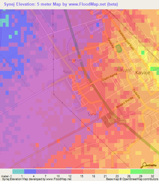 Synej,Albania Elevation Map