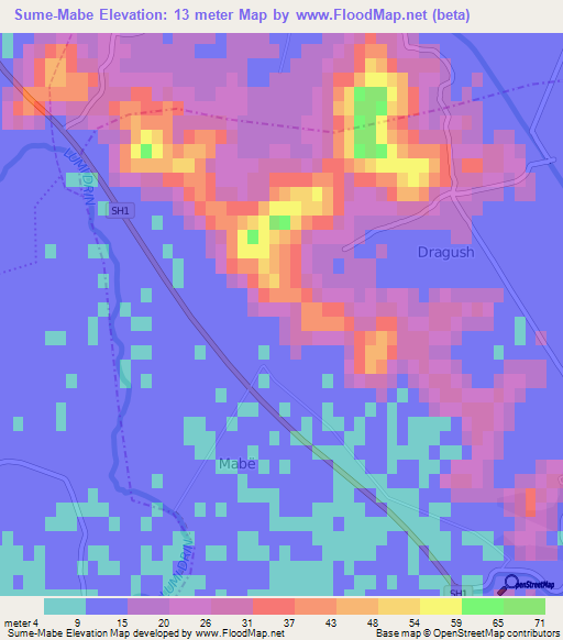 Sume-Mabe,Albania Elevation Map