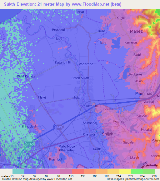 Sukth,Albania Elevation Map