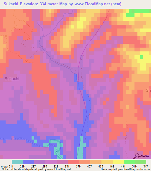 Sukaxhi,Albania Elevation Map