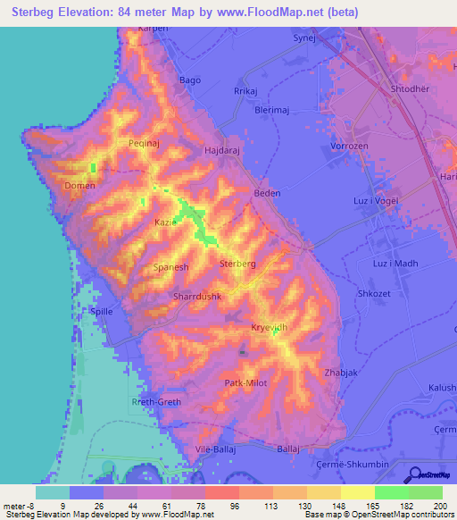 Sterbeg,Albania Elevation Map