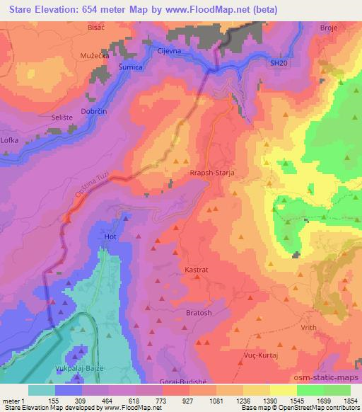 Stare,Albania Elevation Map