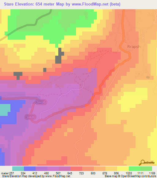 Stare,Albania Elevation Map