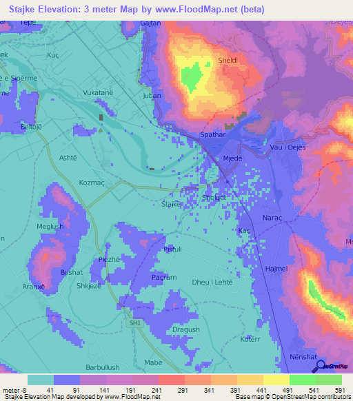 Stajke,Albania Elevation Map