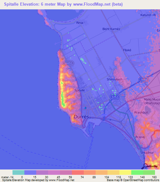 Spitalle,Albania Elevation Map