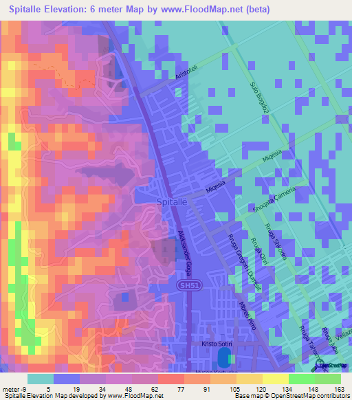 Spitalle,Albania Elevation Map