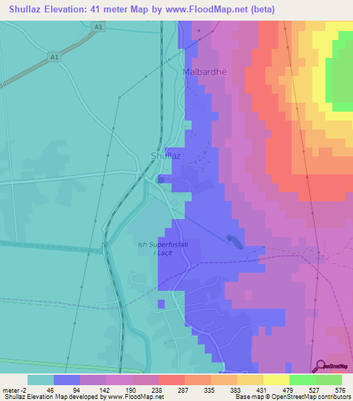 Shullaz,Albania Elevation Map