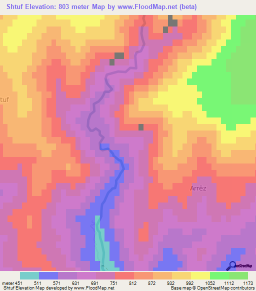 Shtuf,Albania Elevation Map