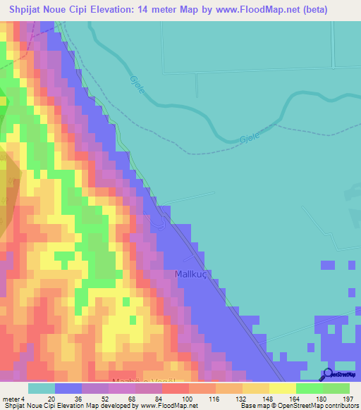 Shpijat Noue Cipi,Albania Elevation Map