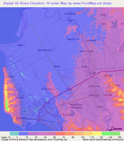 Shpijat Ali Roma,Albania Elevation Map