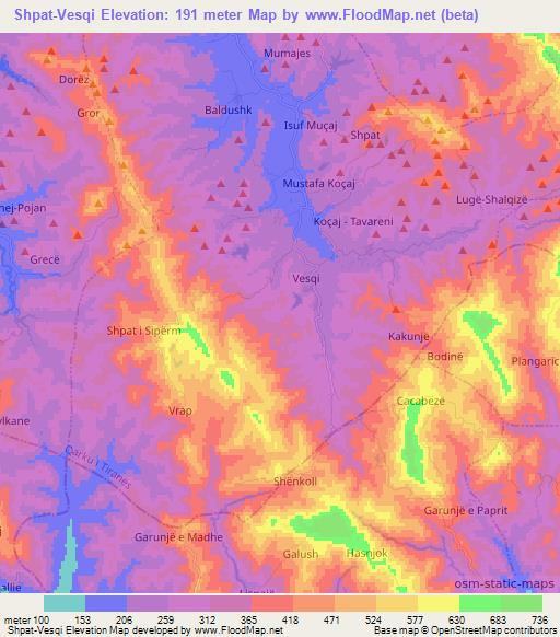 Shpat-Vesqi,Albania Elevation Map